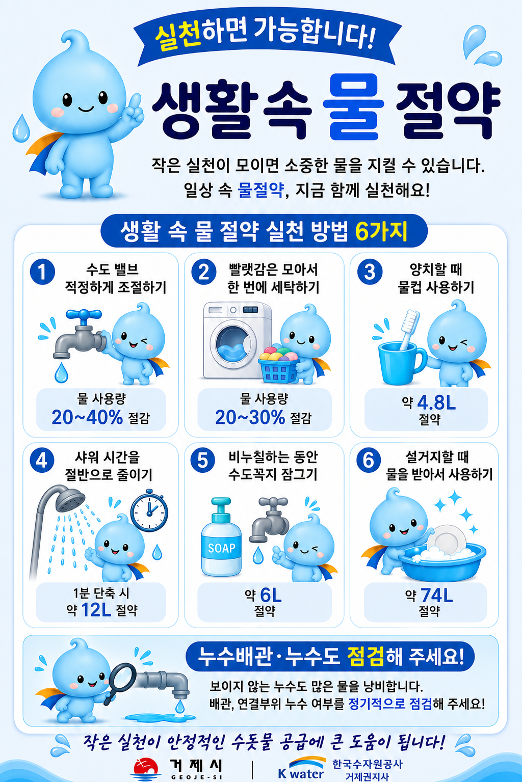 물 절약으로 가뭄에 대비해요. 생활 속 실천부터