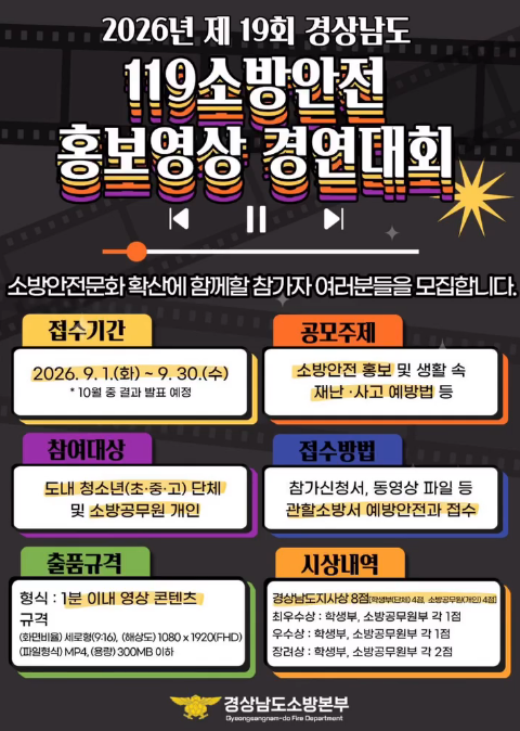 “1분 영상으로 도민 안전 지킨다!”... 경남소방, ‘제19회 119소방안전 홍보영상 경연대회’ 개최